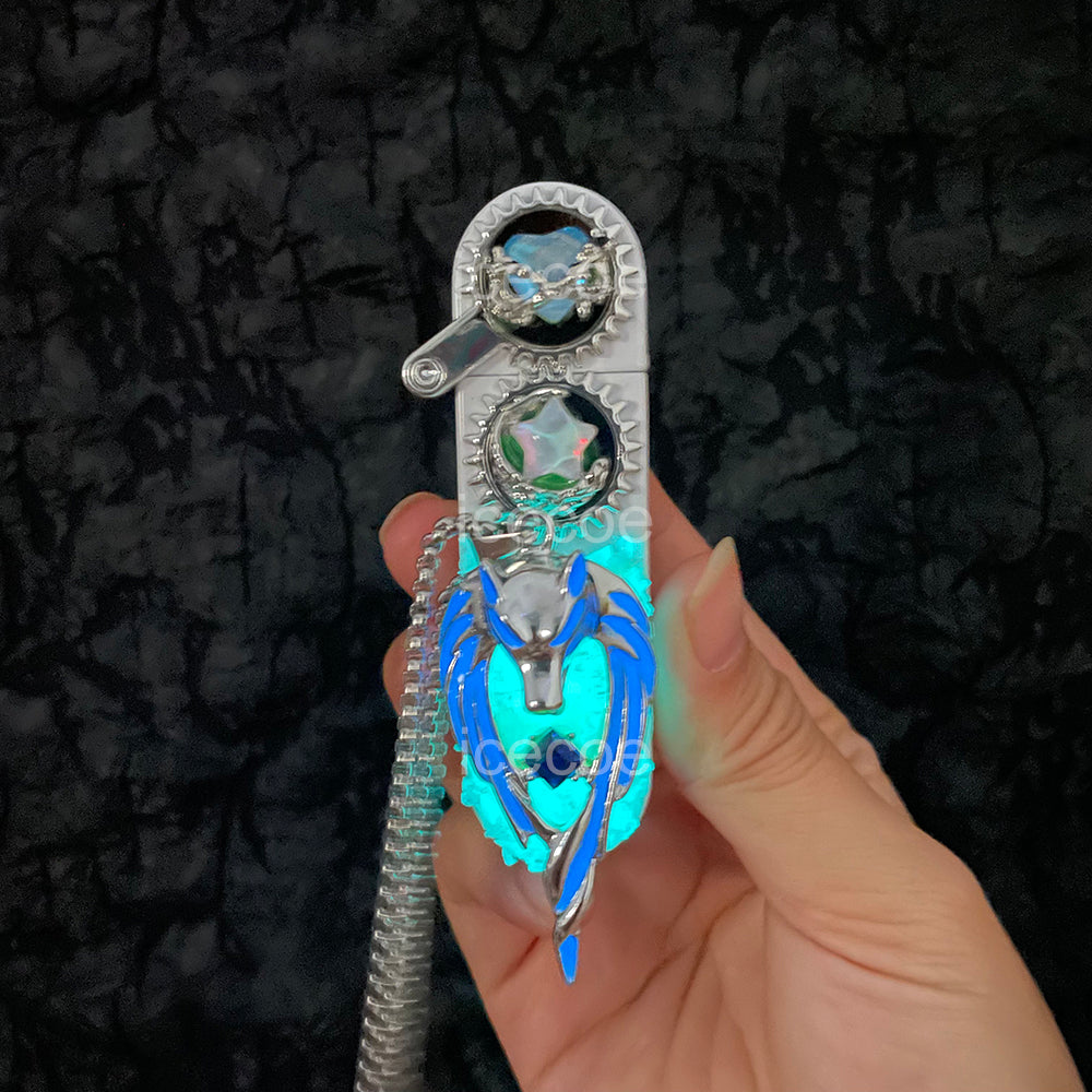 Hip Hop Street Necklace Luminous Wolf King Lighter
