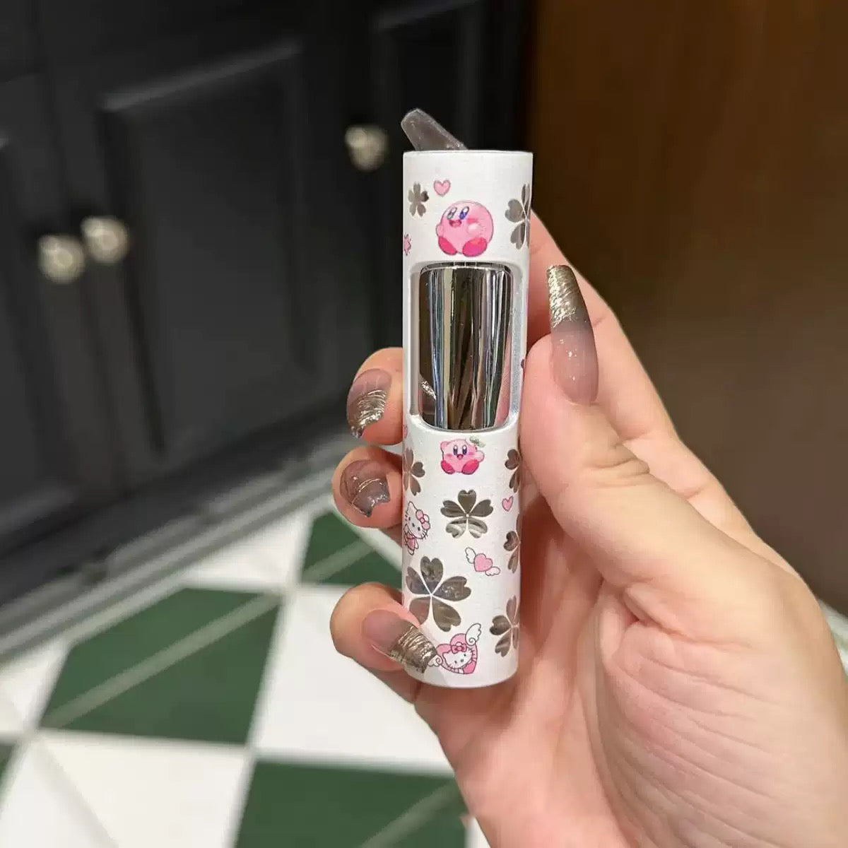 Cylindrical cute lighter pink flame refillable