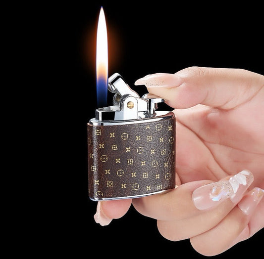Classic leather grain open flame lighter