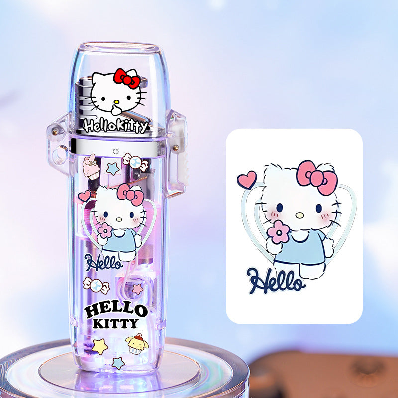 Cute cartoon lighter / case and flash lighter windproof colorful flame lighter