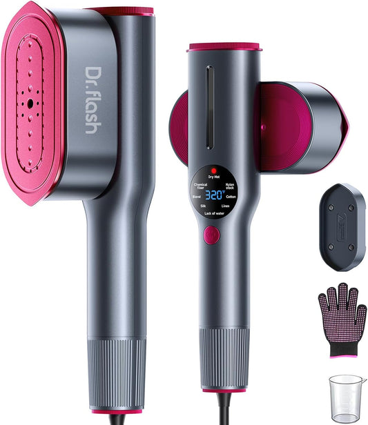 Dr.Flash Garment Steamer for Clothes, Portable Travel Clothing Steamer Iron, 7 Mode with LED Display, 5s Fast Heating, 90° Swivel Handle, New Year Gift